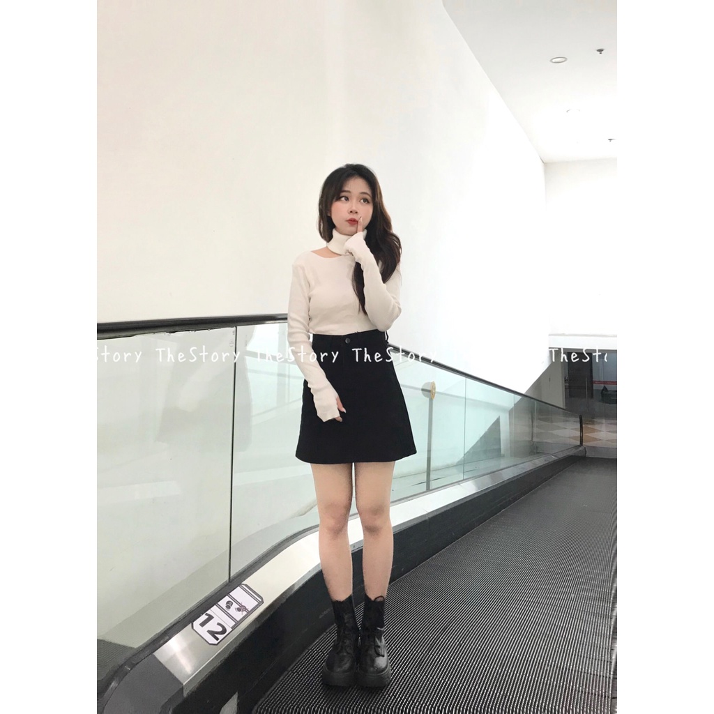 [STR] [ẢNH THẬT SHOP CHỤP] Áo len tăm cổ lọ khoét 1 bên vai, tay dài A1809