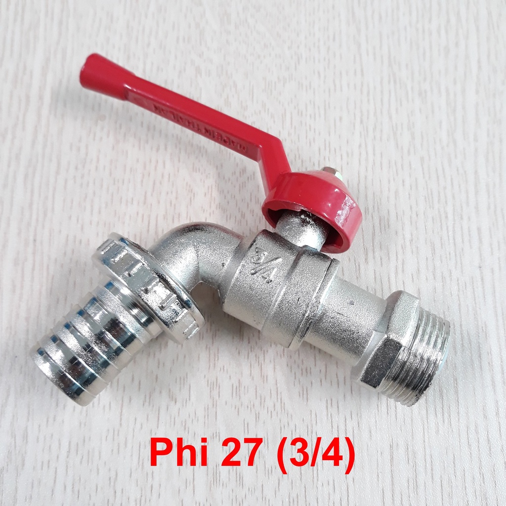 Vòi hồ, vòi nước máy giặt bằng hợp kim không gỉ với cần gạt màu đỏ [Đủ size Phi 21 (1/2); Phi 27 (3/4)]