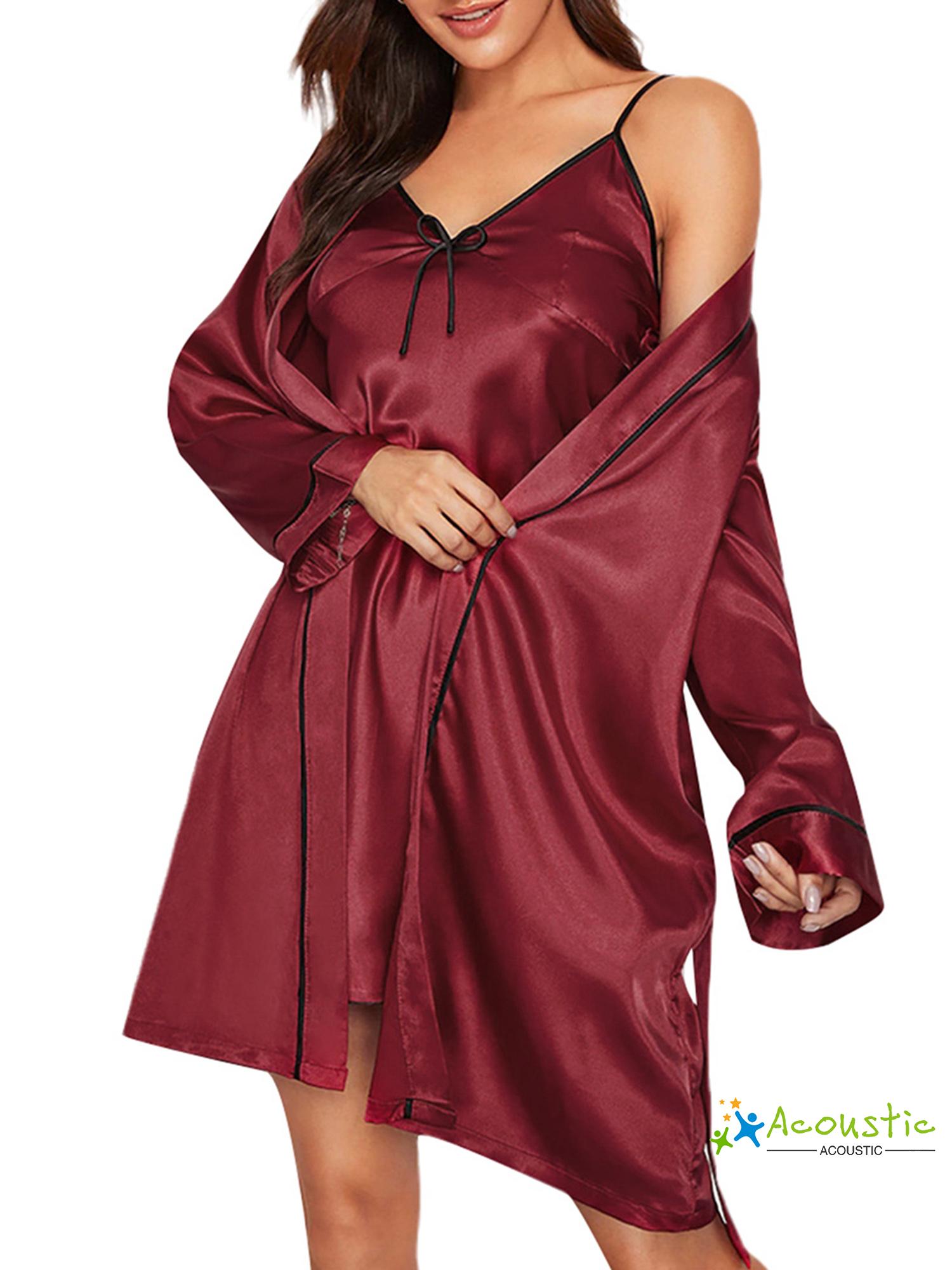 Ns-Women Sling Nightwear, Lace-up Bathrobe, V-Neck Bowknot Stain, Long-Sleeved Coat 2pcs Bedroom Sleeping Suit | BigBuy360 - bigbuy360.vn