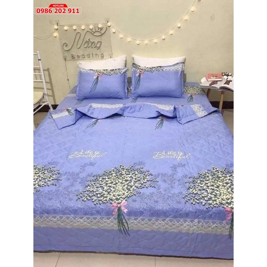 Trọn bộ Chăn Ga 5 Món, Chăn Ga Giá Rẻ Chất Liệu Cotton Poly ⚡Chăn Ga Gối⚡ Hoa Baby chăn trần bông hai mặt hàng loại 1