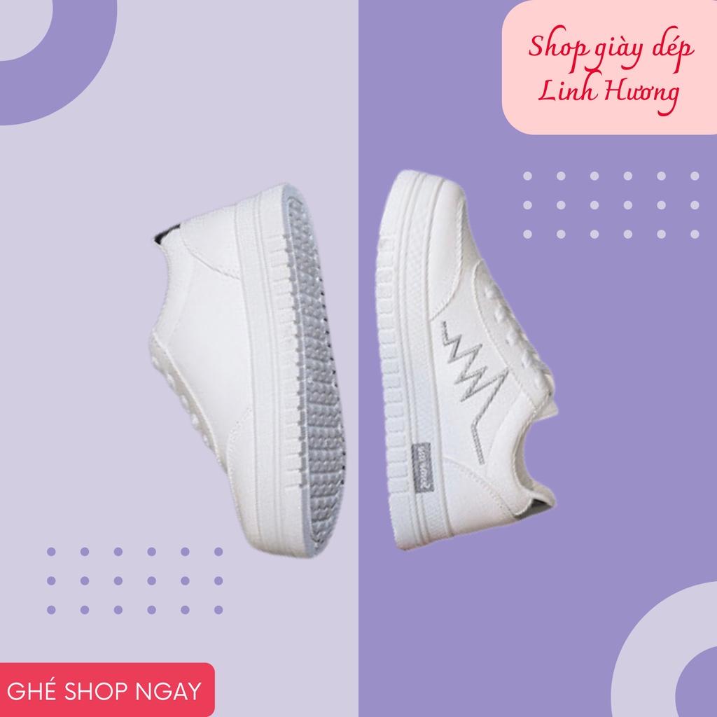 Giày da nữ thể thao Sneaker màu trắng họa tiết đỏ, đen, bạc M601