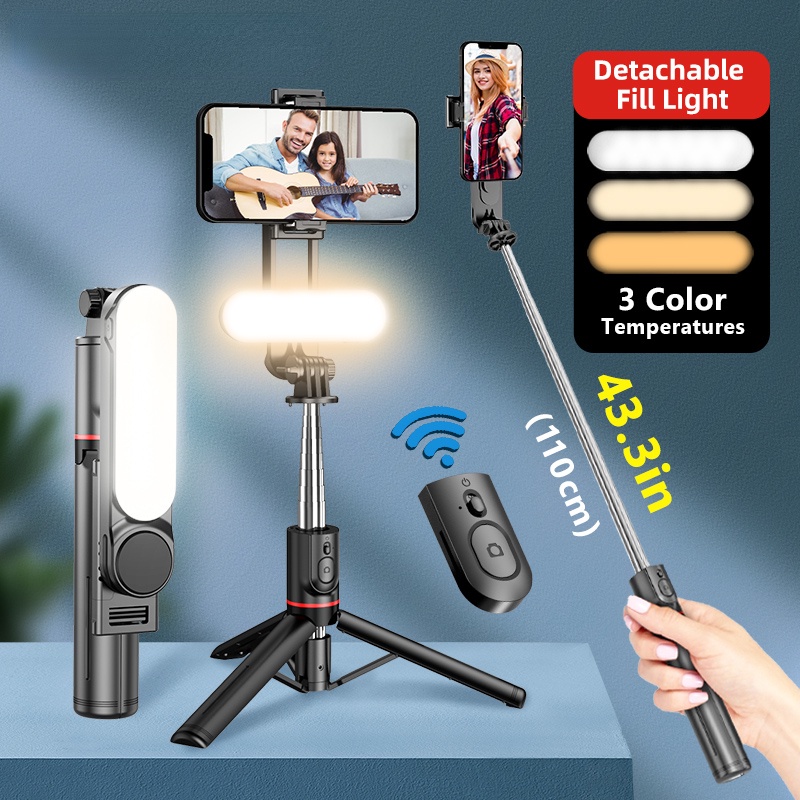 Gậy Tự Sướng L15 2022 Mini Có Thể Gập Lại Kèm Đèn Led Kết Nối Bluetooth Điều Khiển Từ Xa Cho Điện Thoại IOS Android
