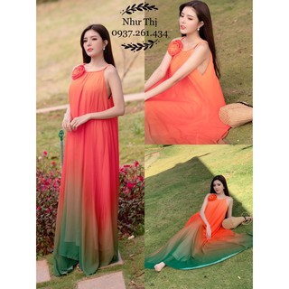 Đầm maxi màu loang ombre đi biển du lịch chụp hình sống ảo đầm bầu bí bigsize thiết kế giá rẻ