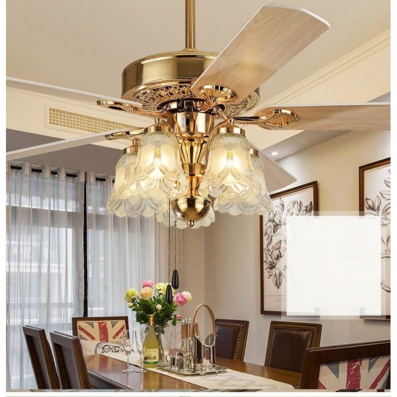 Quạt trần đèn,Quạt trần cánh thép 5 bóng trang trí phòng khách đẹp có remote từ xa tặng kèm bóng Led tiết kiệm điện