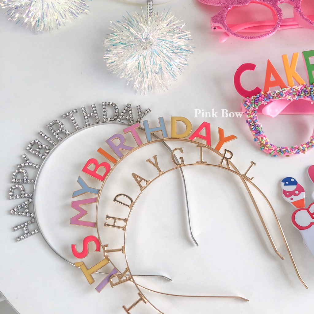 Cài tóc sinh nhật chữ Happy Birthday Queen/ King/ Girl bằng kim loại đính ĐÁ lấp lánh bling bling đủ màu Hàn Quốc