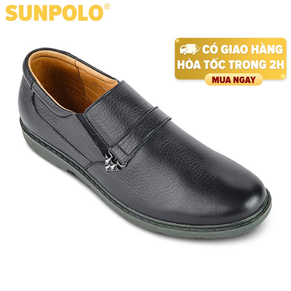 Giày Lười Nam Da Bò SUNPOLO Đen SUKT1120D