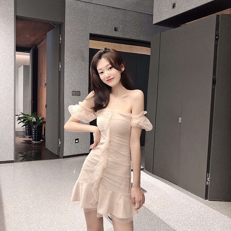 IELGY IELGY Đầm Đen Dáng Chữ A Lưng Cao Phong Cách Pháp Thời Trang Cho Nữ