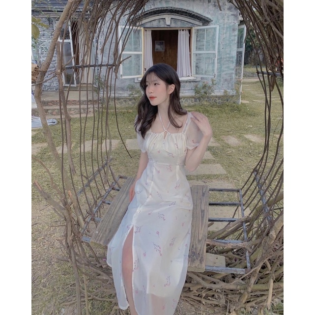 Váy maxi hoa nhí xẻ tà