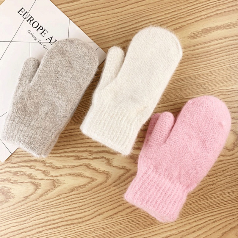Găng Tay Len Hai Lớp Dày Dặn Chống Gió Chống Lạnh Màu Sắc Trơn Thời Trang Mùa Đông Cho Nữ