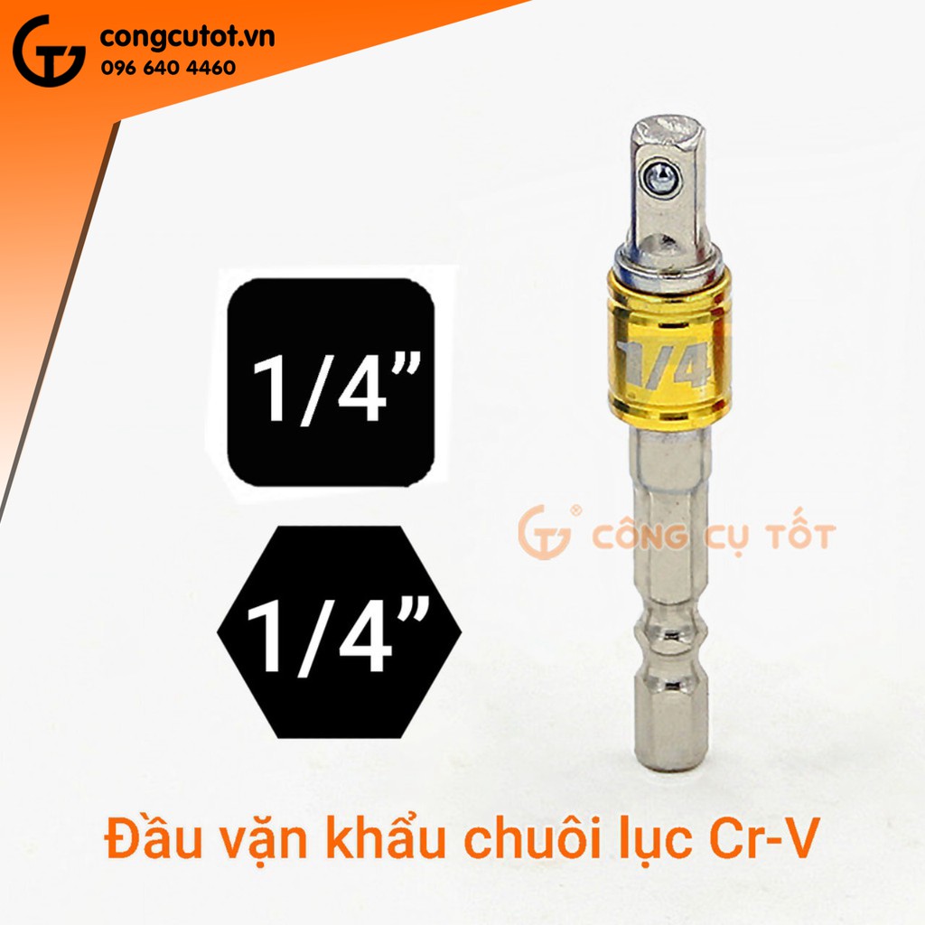 Đầu vặn khẩu 1/4 chuôi lục thép Cr-V mã băng vàng