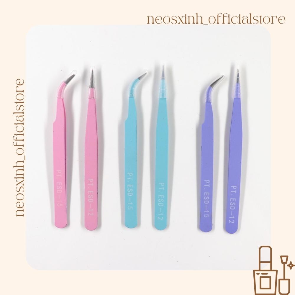 Nhíp Gắp Dài 4 Màu Bộ 2 Cây Bằng Thép Không Gỉ Gắp Mi Giả, Sticker, Linh Kiện, Phụ Kiện Làm Móng - Neosxinh Nails