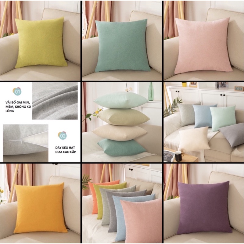 Gối Tựa Lưng Trang Trí Sofa Vải Bố Gai Mềm Tông Màu Tươi Sáng Mới SBK140