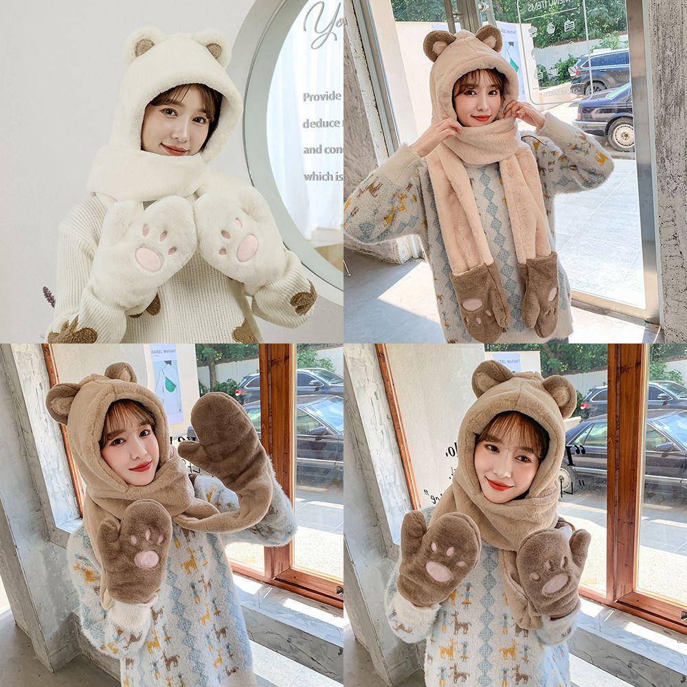Bộ Nón Khăn Choàng Cổ Và Găng Tay Bằng Vải Bông Giữ Ấm Mùa Đông