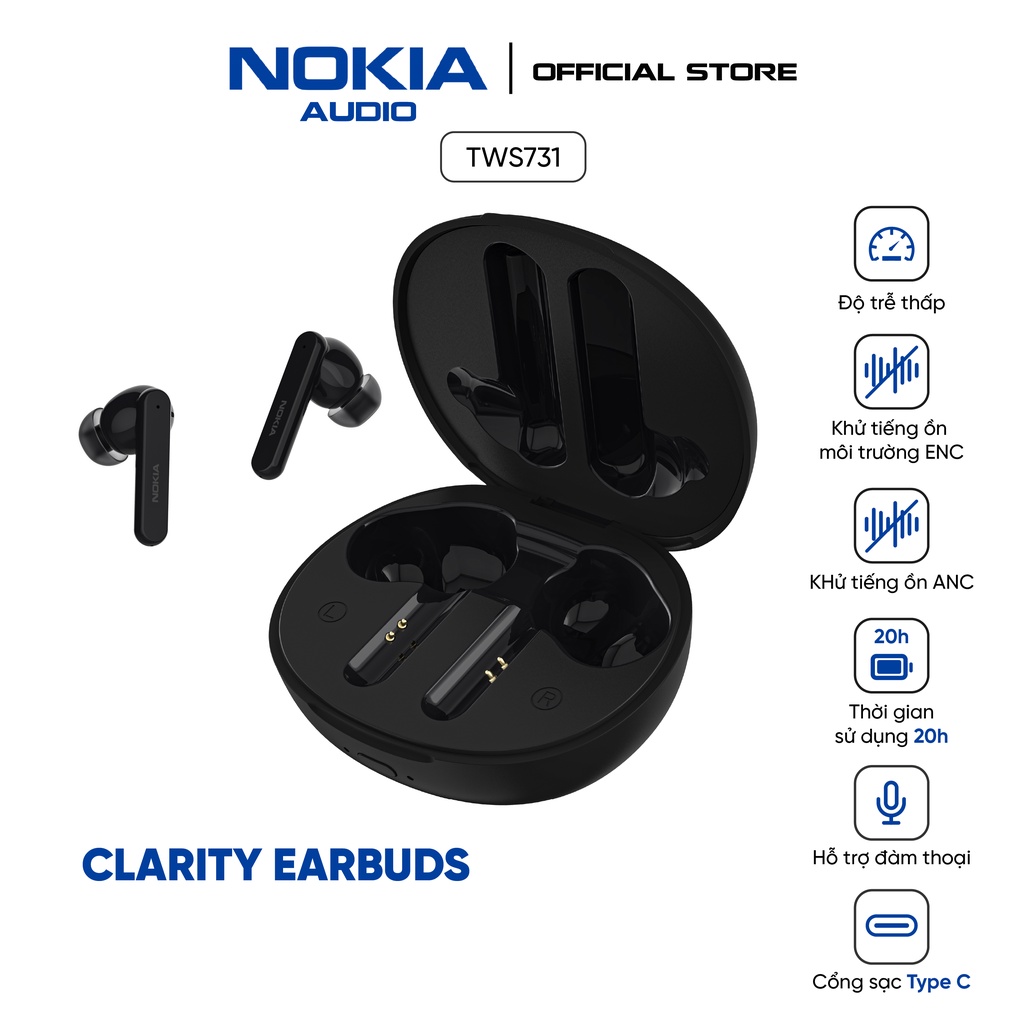 Tai nghe bluetooth không dây Nokia Clarity Earbuds+ TWS 731 - Âm thânh nổi bật chất lượng cao - cổng sạc typeC
