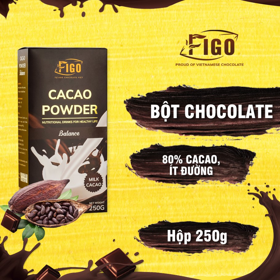 [Bán chạy] Bột socola dòng Balance pha uống Figo 80% cacao ( pha chế cacao sữa đá, nóng, socola đá xay)