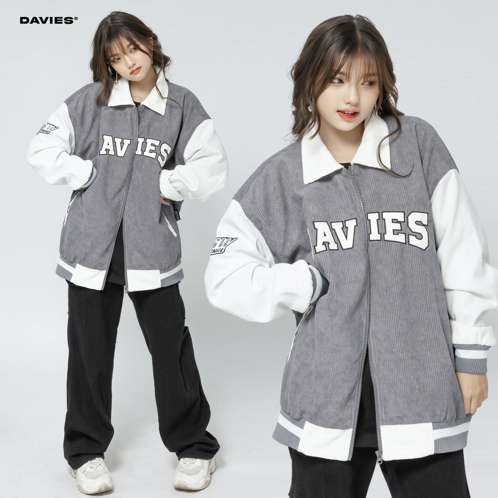 Áo khoác varsity jacket nam nữ màu đen phối tay da đẹp local brand DAVIES