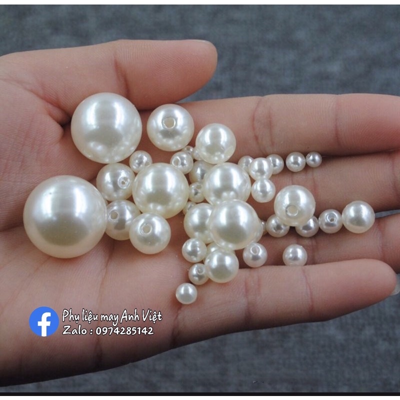 Hạt ngọc trai hạt bẹt  giả 3mm - 16mm dùng đính áo làm đồ trang sức ( gói 100g )