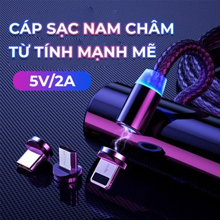 Cáp sạc nam châm từ tính 3 trong 1 dành cho iphone android micro usb type c iphone lightning xoay 360 độ