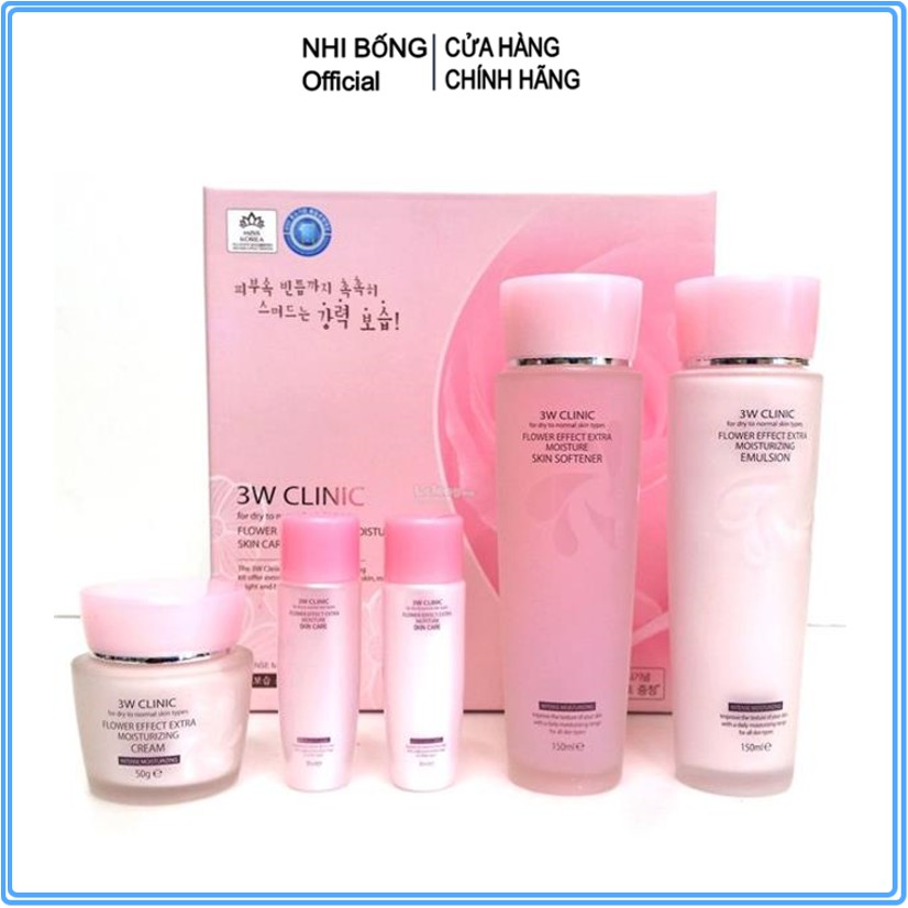 Bộ Trắng Da - Bộ Aưỡng Ẩm chiết xuất từ Hoa Hồng 3W Clinic 5 in1 Hàn Quốc [Nước Hoa Hồng+Kem+Sữa Dưỡng]