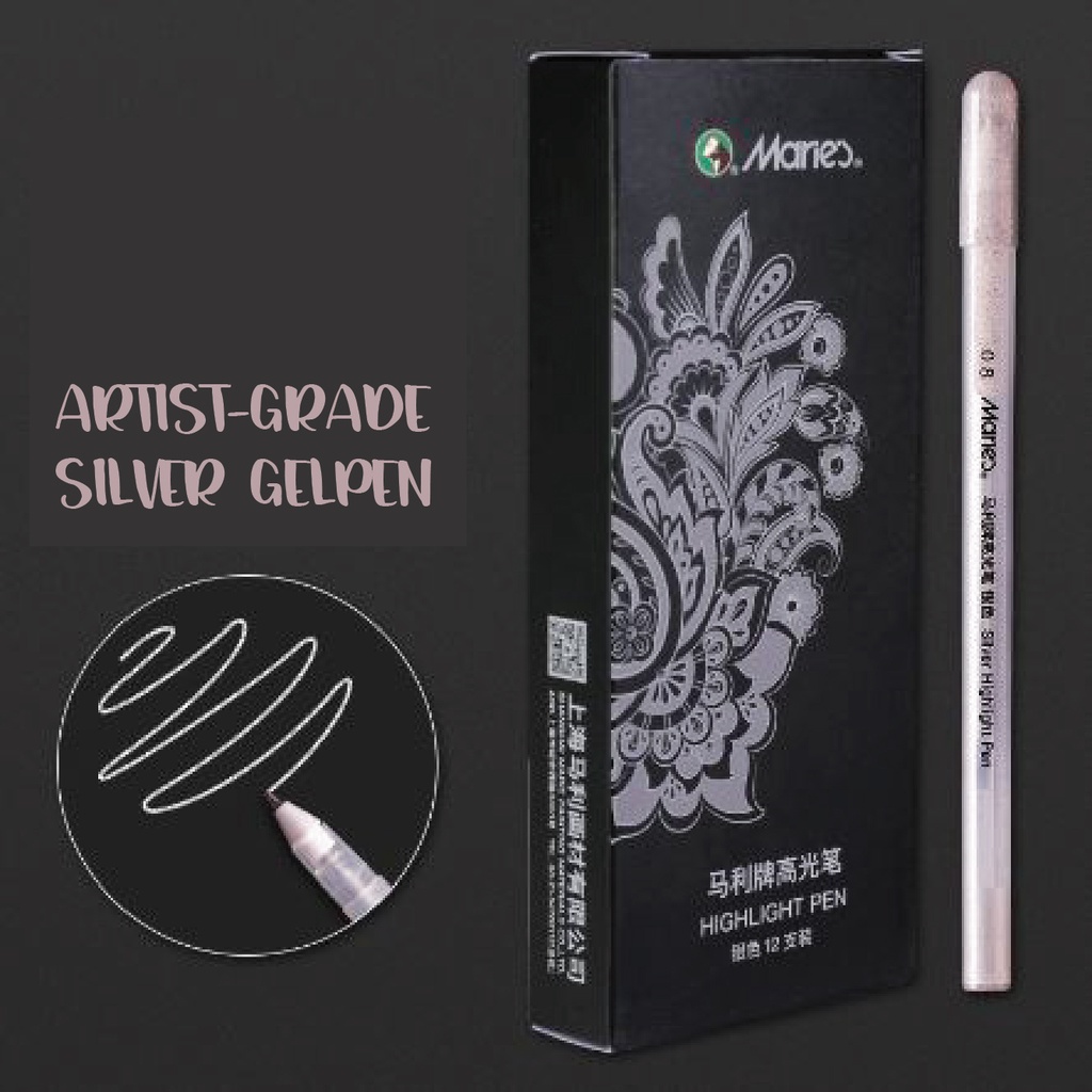 Bút gel nhũ trắng bạc vàng Marie's viết thiệp cưới, trang trí vẽ sổ tay, viết calligraphy ngòi kim loại