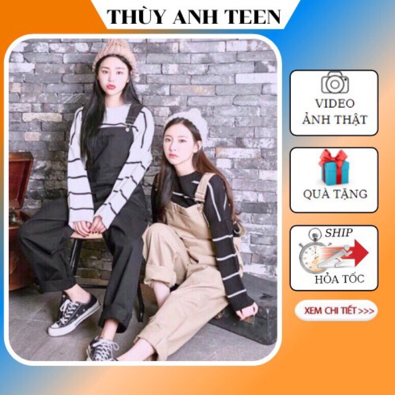 Quần Yếm Unisex 2 túi ngực, Yếm kaki nam nữ form thụng phong cách Ulzzang kiểu dáng baggy suông thời trang