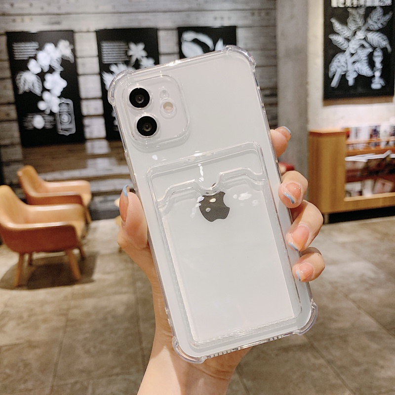 Ốp điện thoại bằng silicon trong suốt kèm ngăn đựng thẻ cho iPhone 12 11 Mini Pro Max XR XS MAX X 10 8 7 6 6 Plus + SE 2020