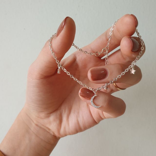 Lắc chân bạc họa tiết sao trăng