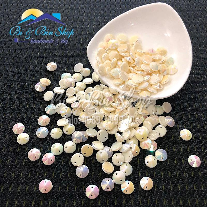 Đá Kết Tròn Màu Kem Sữa Cừ Đính Kết Trang Phục Thời Trang Làm Phụ Kiện Handmade