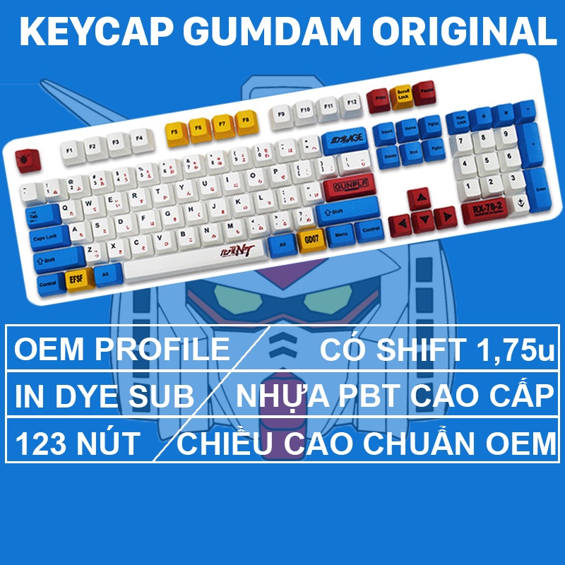 Keycap Gundam Original nhựa PBT cao cấp, Profile OEM, in Dye Sub 123 N