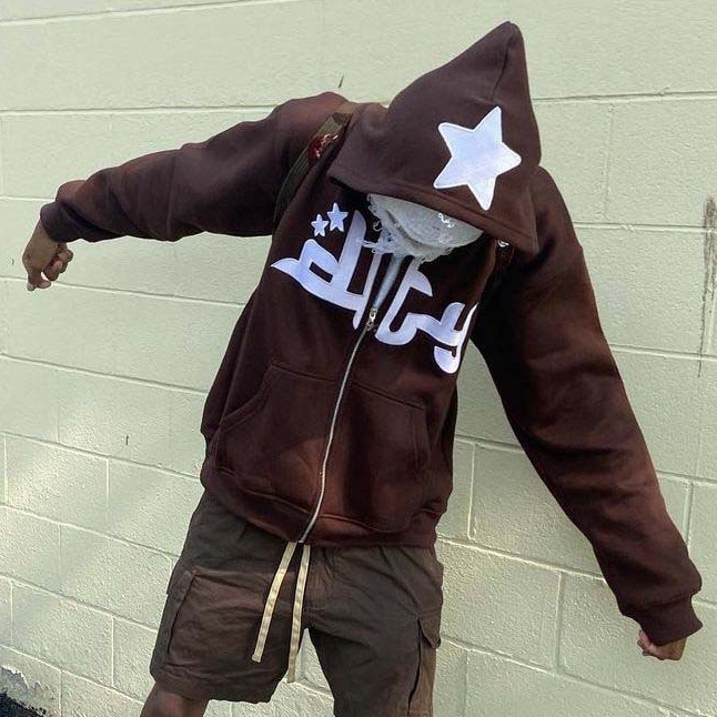 Áo Khoác Hoodie Có Khóa Kéo In Hình Ngôi Sao Phong Cách Hip hop Mỹ Thời Trang Đường Phố Cho Nam Và Nữ Y2K