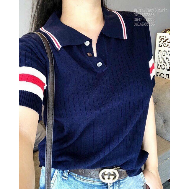 Áo len mongtogi nữ cổ bẻ dáng áo polo phối viền cổ viền tay áo nhiều màu hàng Quảng Châu AL003 [ảnh shop chụp ở cuối]