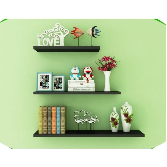 Kệ gỗ treo tường set 3 thanh 40,50,60cm x 15cm màu đen  kèm phụ kiện đầy đủ