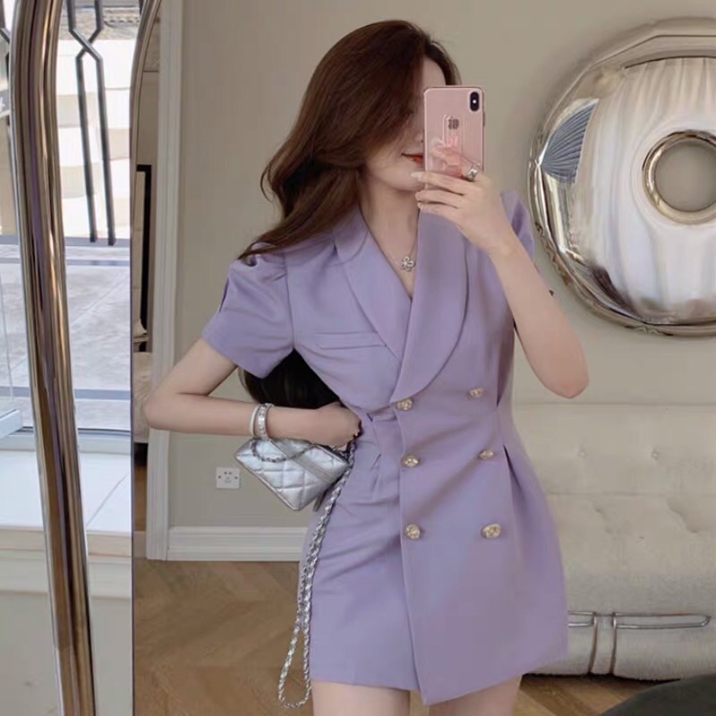 Đầm Vest Tay Phồng Màu Tím Hotren- Hàng Quảng Châu