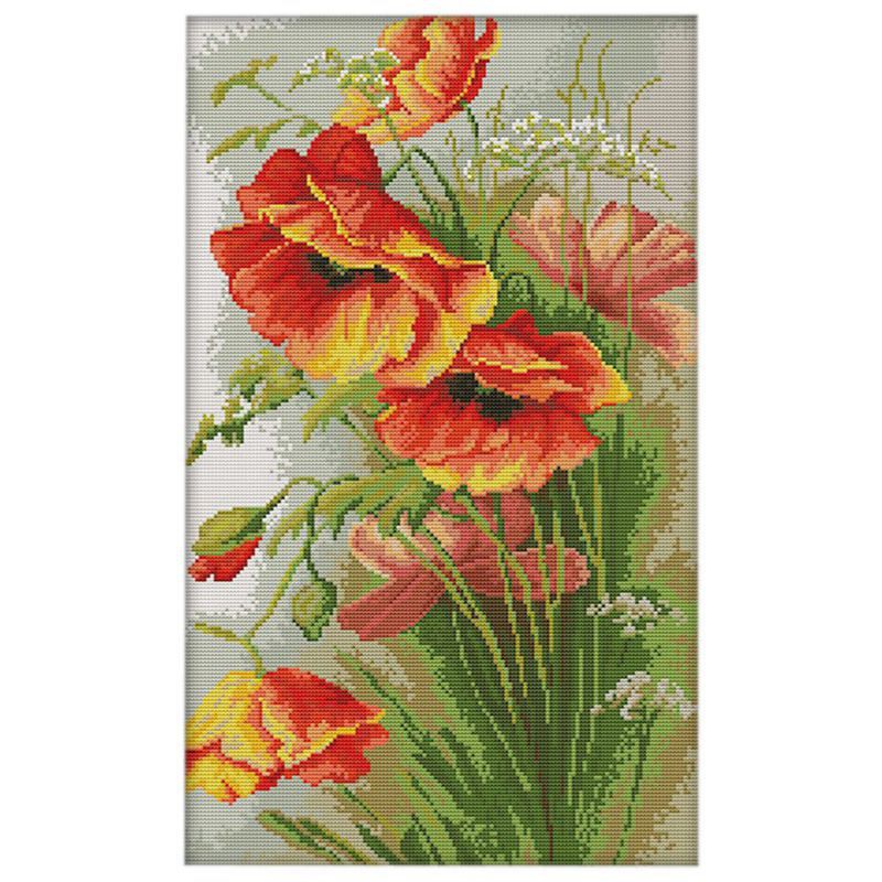 Tranh Thêu Chữ Thập Hình Hoa Anh Túc 33x50cm