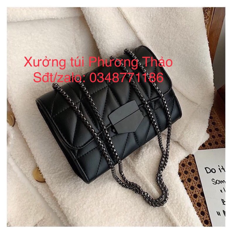 Túi Đeo Chéo Nữ ♥️FREESHIP♥️ Túi Đeo Vai Thời Trang Hàn Quốc Dây Xích Đen HQ 143 CHUẨN TỪNG CHI TIẾT