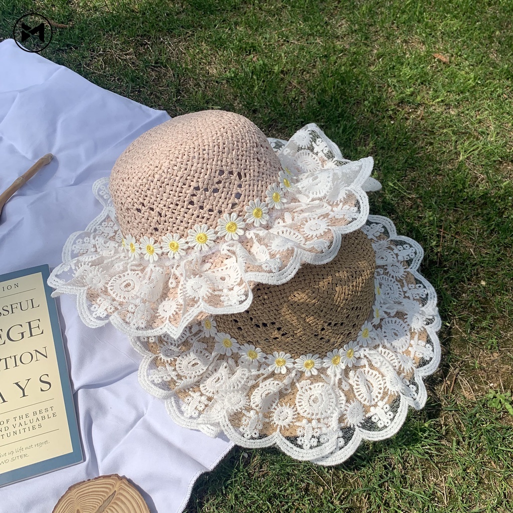 Mũ Cói Phối Ren Chống Nắng Phong Cách Công Chúa Dễ Thương Cho Các Bé