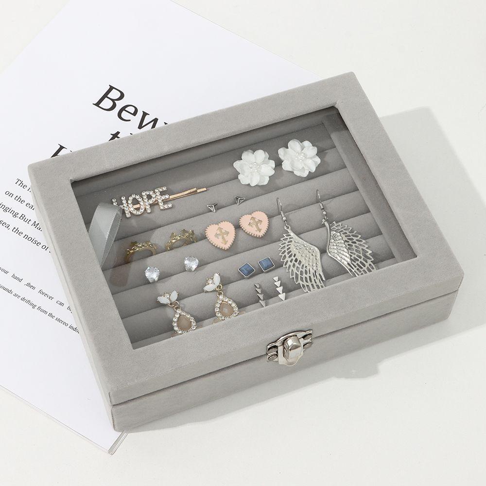 PATH Hộp Đựng Nhẫn Bằng Nhung Mềm Mại Màu Xám