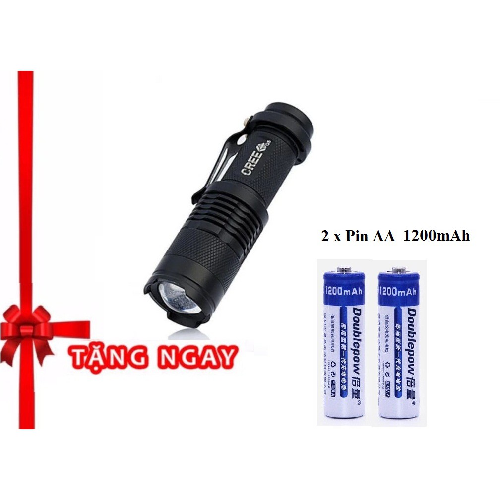 Combo Đèn pin siêu sáng SK-68 Tặng Bộ Sạc B01 + 2Pin tiểu sạc Doublepow 1200mAh