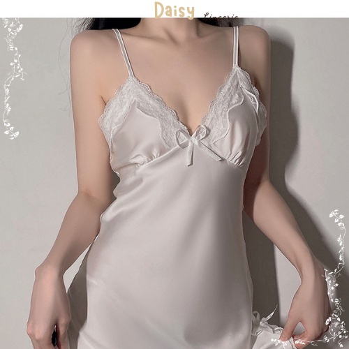 [Hỏa Tốc, Bảo Mật] Váy Ngủ Sexy Gợi Cảm Đầm Ngủ Lụa 2 Dây Phối Ren Xẻ Tà Quyến Rũ Cao Cấp - Mã VN013