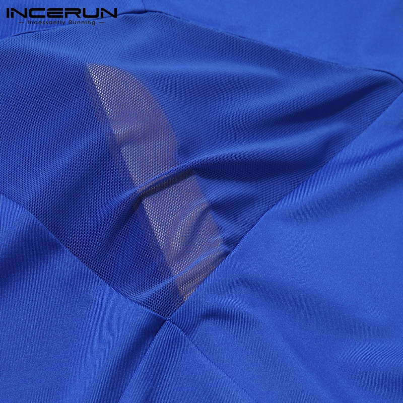 Áo liền quần INCERUN cổ tròn không tay ôm dáng phối rỗng xuyên thấu thoải mái thời trang dành cho nam