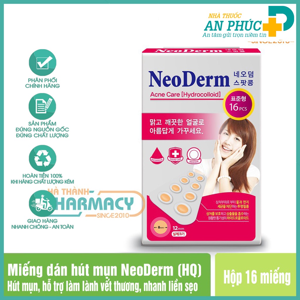 Miếng dán che mụn, mủ và hỗ trợ làm lành vết thương Neoderm L – Hàn Quốc, Hộp 16 miếng 12mm