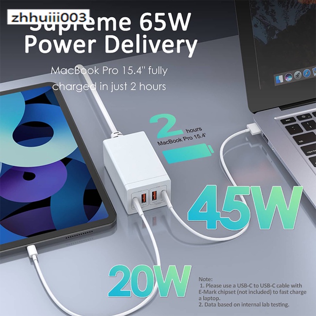 Cục Sạc Nhanh 4 Trong 1 65W Galum Nitride Gan 2c + 2a Pd Usb Cho Laptop / Máy Tính Bảng / Điện Thoại Di Động