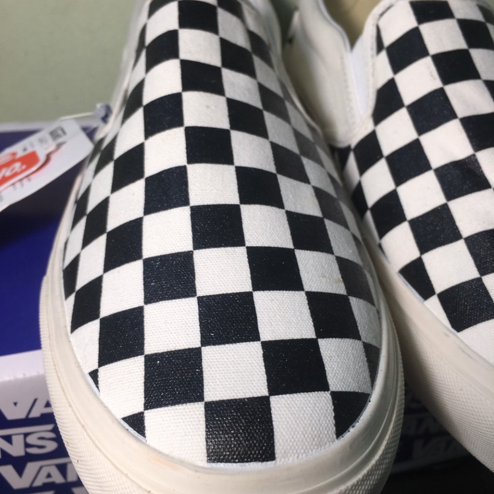 [Vans Chuẩn 11] Vans Vault Checkerboard Black White Slip On - Giày Thể Thao