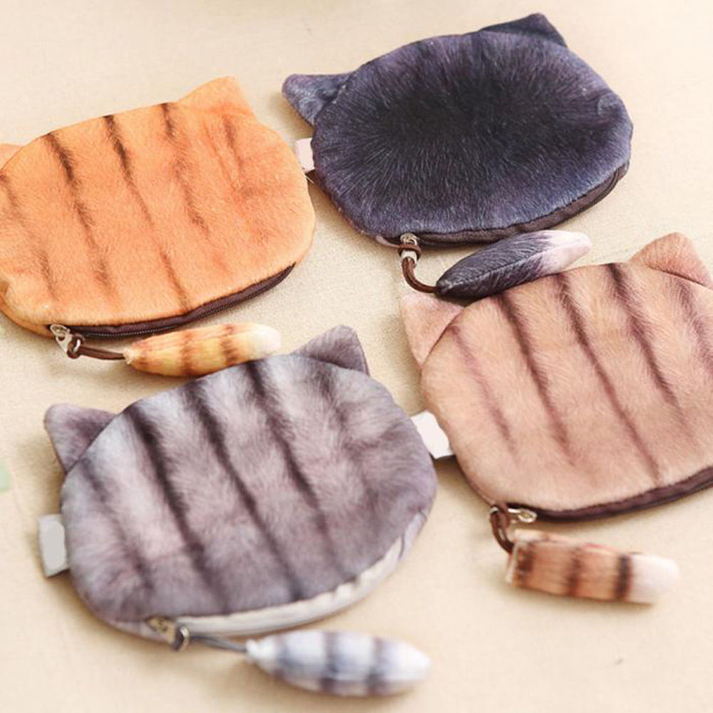 Ví đựng tiền xu mini có dây kéo hình mặt con mèo hoạt hình dễ thương cho nữ (nhiều màu)