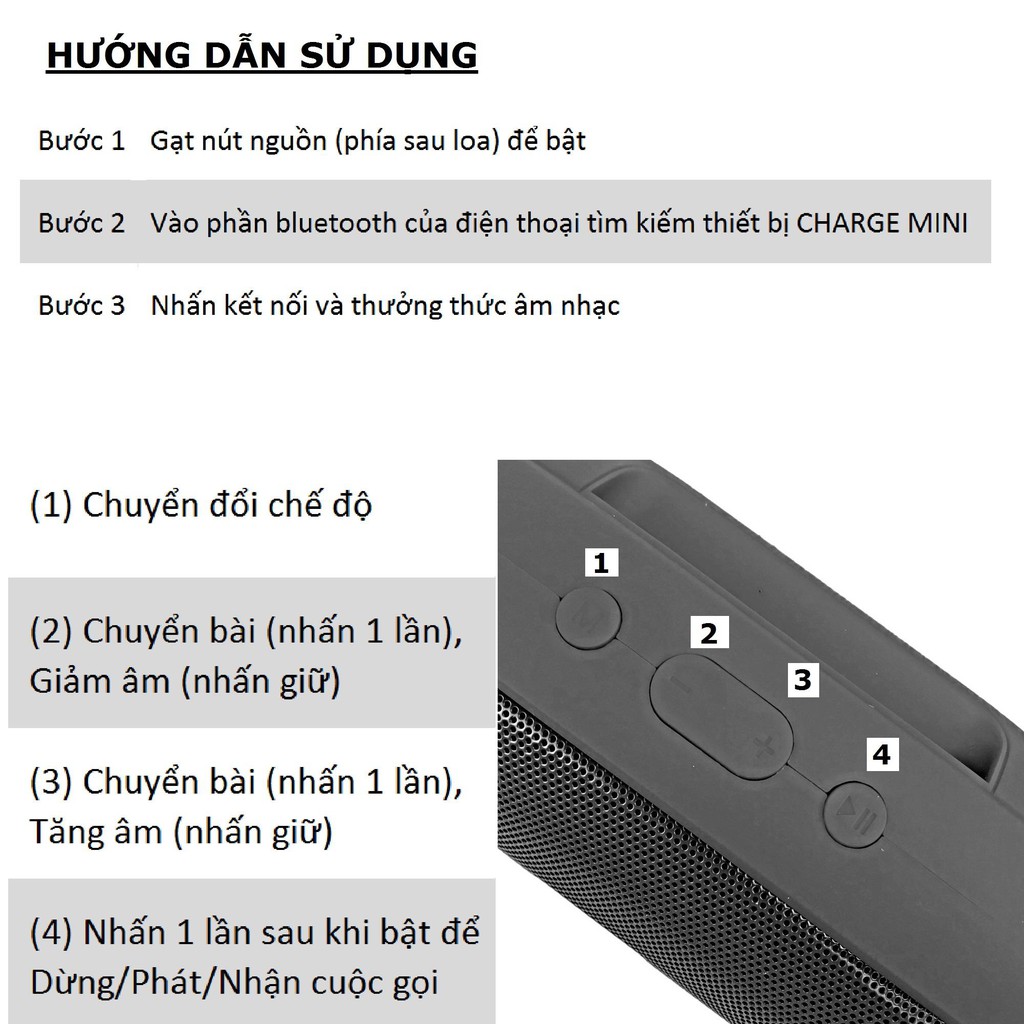 Loa Bluetooth Cầm Tay Nghe Nhạc Không Dây Để Bàn Nhỏ Gọn Cắm Usb Thẻ Nhớ Gutek Charge 4 Mini