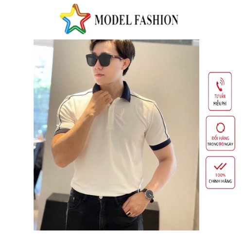 Áo thun polo nam nữ tay ngắn họa tiết viền vai hàn Model Fashion