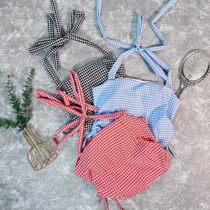 [Ảnh Thật] ÁO YẾM CARO RÚT DÂY 2 BÊN EO SẴN MÚT NGỰC CHIZISHOP SIÊU ĐÁNG YÊU CRT95