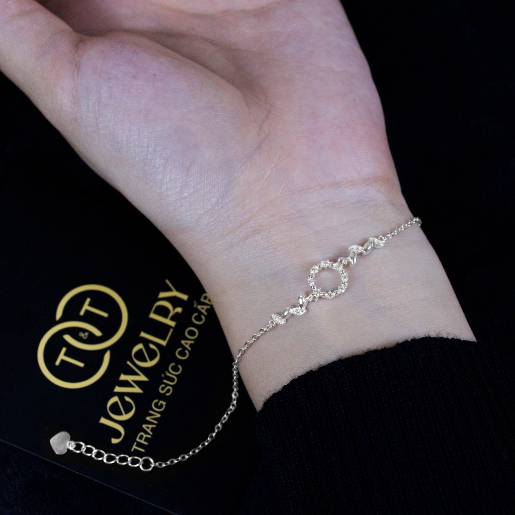 Lắc tay Bạc Ý s925 Cỏ Bốn Lá Đá Đôi T&amp;T Jewelry cao cấp LT03