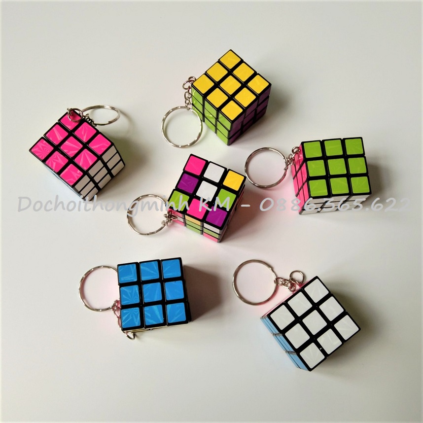 Móc khóa Rubik 3x3 xoay được ánh kim - khối lập phương Rubik