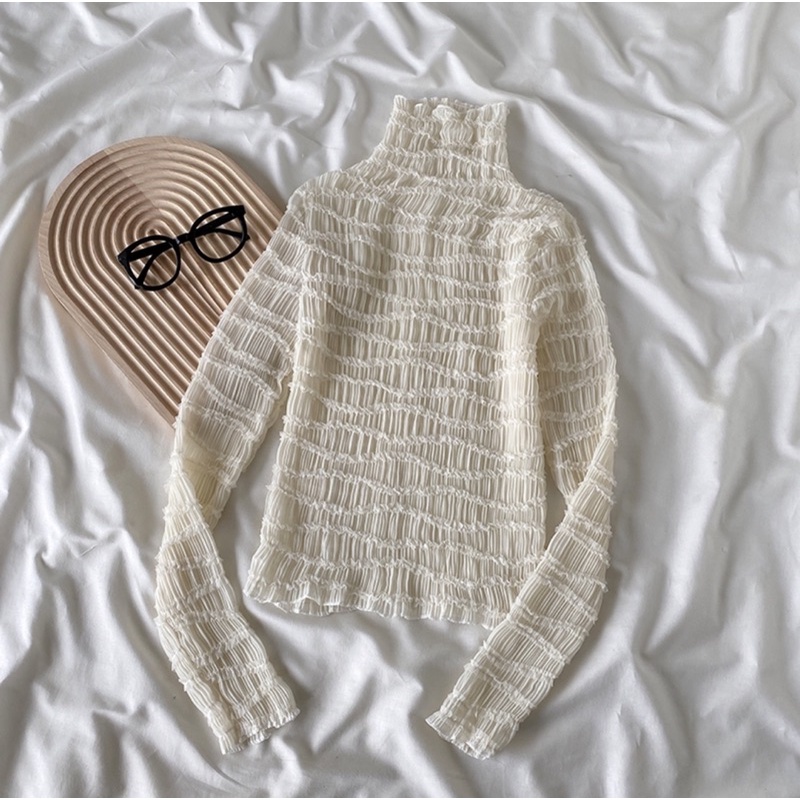 Set Áo Tay Dài Cổ Trụ Và Yếm Dây Trắng Viền Ren Tầng Tiểu Thư Xinh Xắn